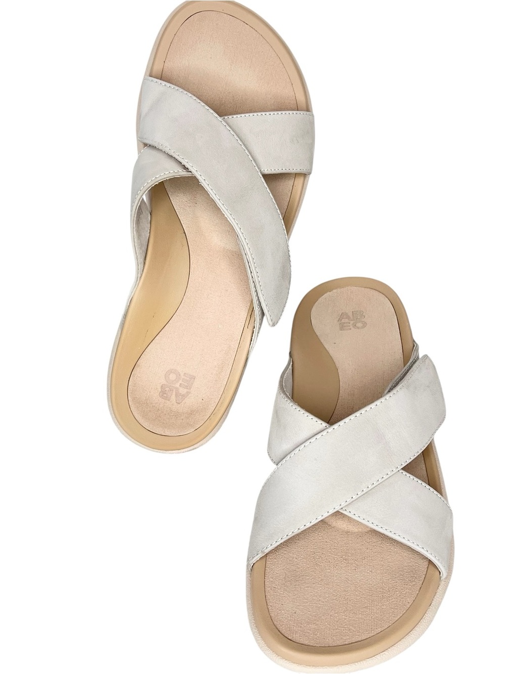 ABEO Laguna Slide Sandal Beige Sz 7 Metatarsal Support Leather Comfort Summer